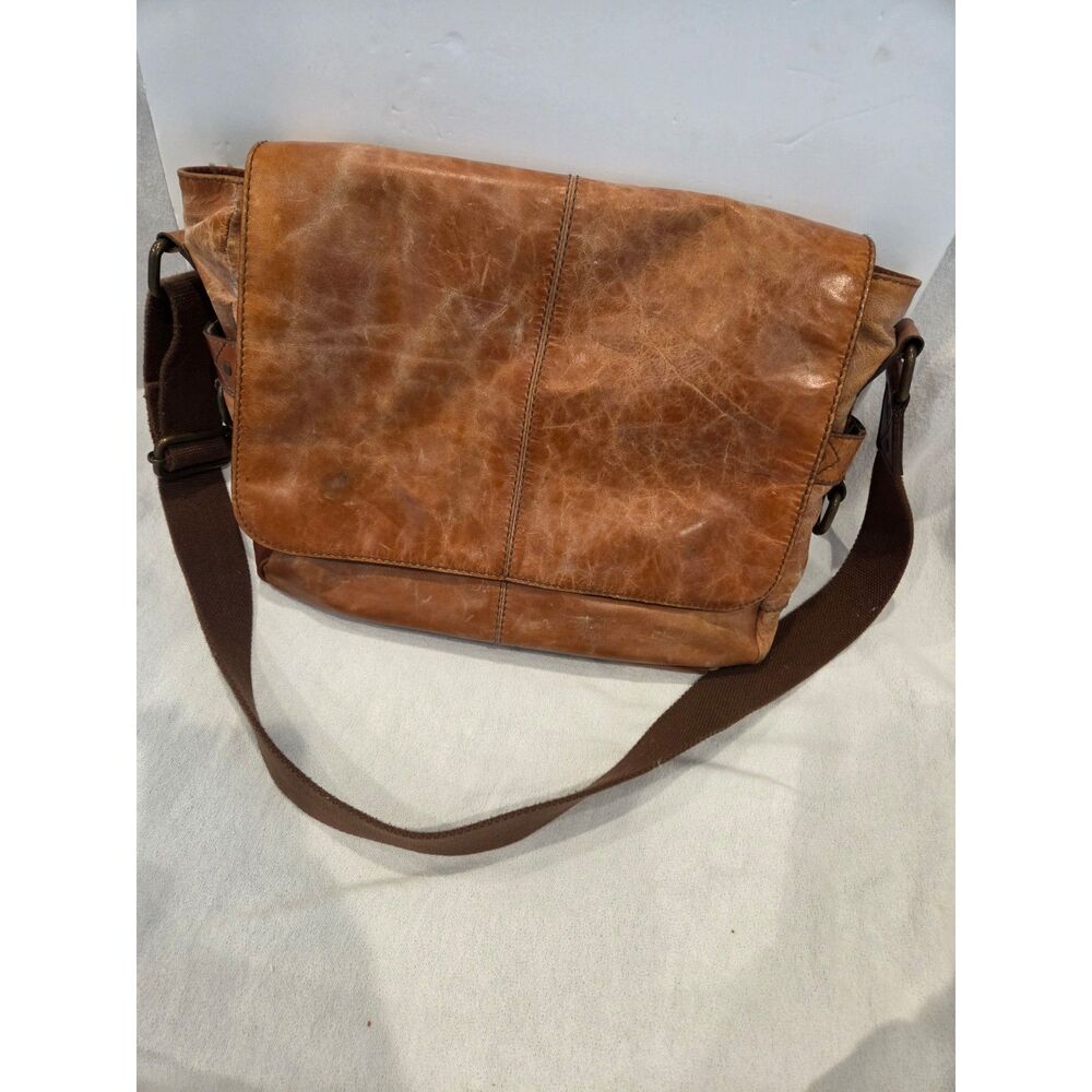 Vintage Leather Fossil Brand Messenger Bag Distressed Laptop Bag Brown